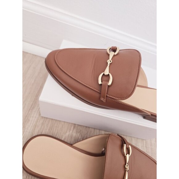 Loft Cognac Brown Faux Leather Slip On Horsebit Backless Flats Mules Shoes 10 - Picture 6 of 10